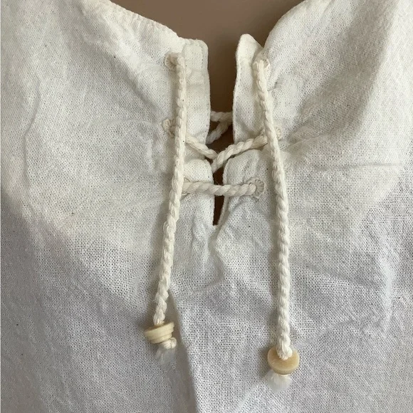 Vintage poet prairie blouse, cotton, linen, size 46 - Picture 4 of 9